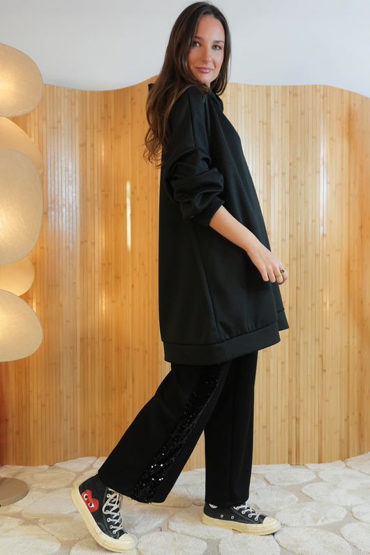 Soft Tech Jersey Oversized Hoodie Black